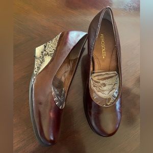 New Aerosoles Brown Leather & Snake Skin Pattern Wedge Heel Shoes